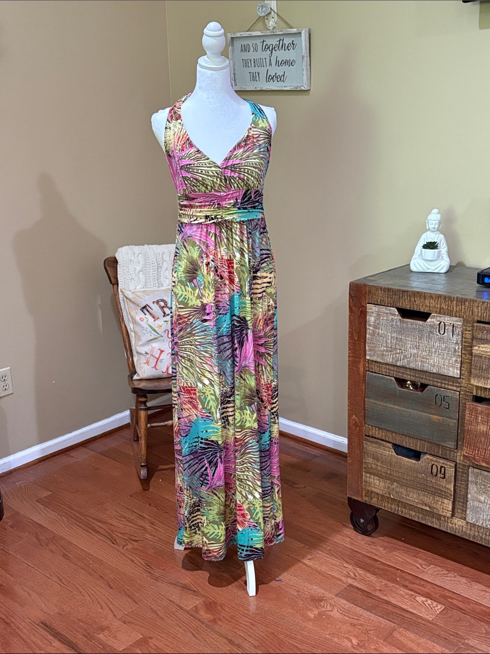 Boho Tropical vacation Multicolor V-Neck Maxi Dress